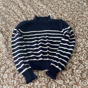 Navy and White Striped Women's Sweater